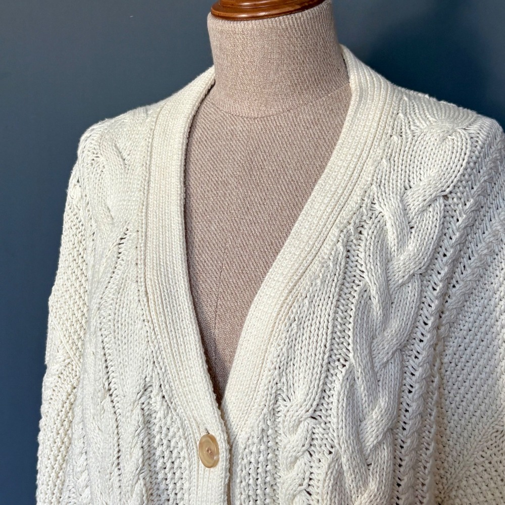Jenni Kayne Cotton Cable Cardigan | Size Small | Ivory Cream | Chunky Knit